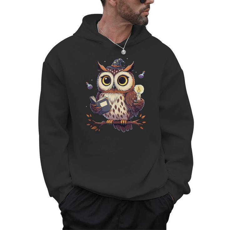 Cute Wizard Owl Reading Book Magic Candle Men Hoodie