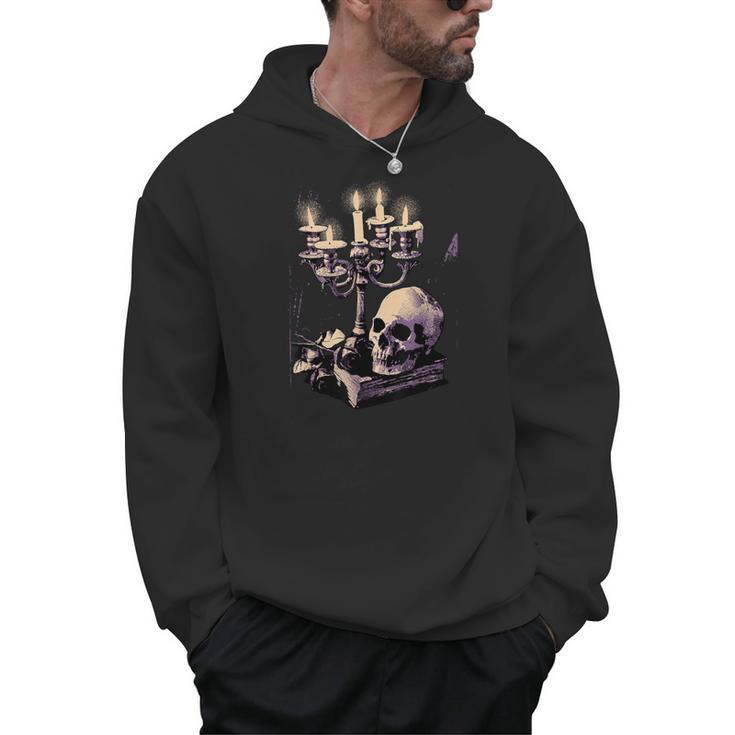 Dark Academia Aesthetic Gothic Book Candle Skull Red Rose Men Hoodie