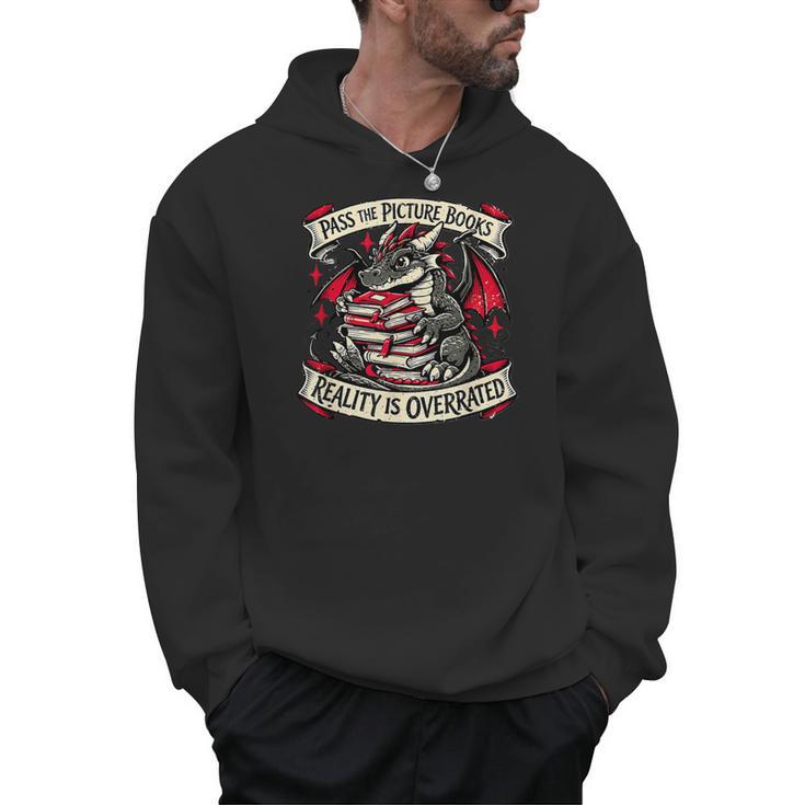 Dragon Reading Books Reality Overrated Reader Book Men Hoodie