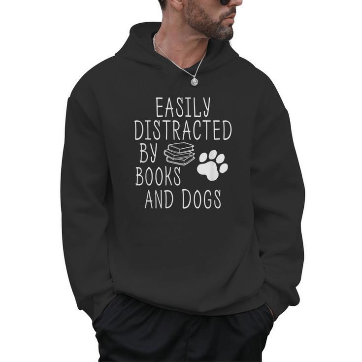 Easily Distracted By Books And Dogs Geek Animal Lover Men Hoodie