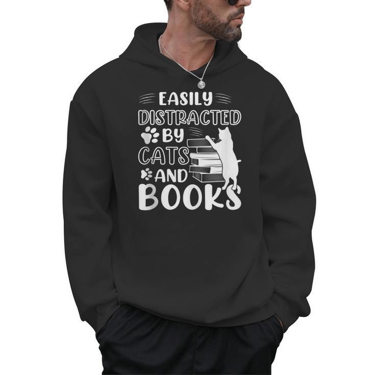 Easily Distracted By Cats And Books Cats & Book Lovers Men Hoodie