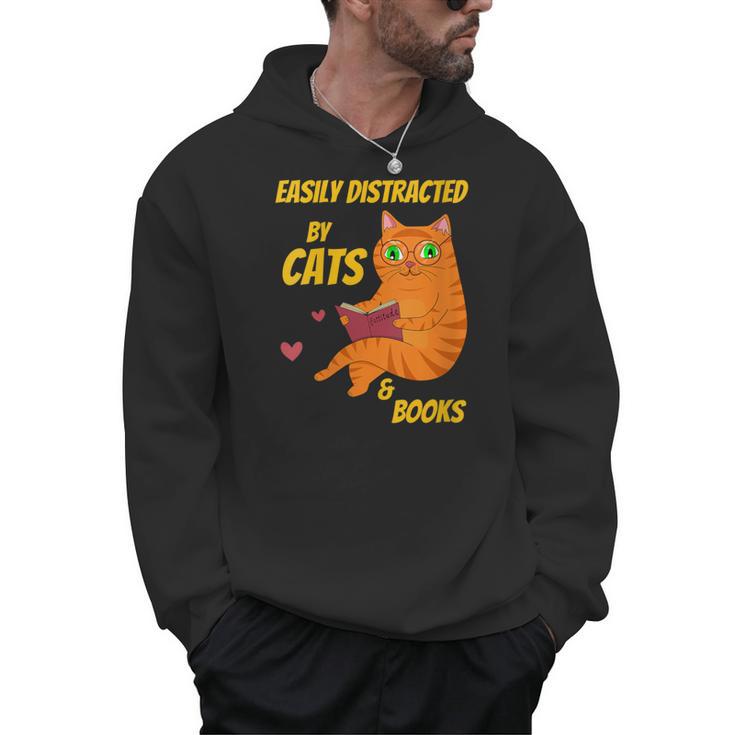 Easily Distracted By Cats And Books For Cat And Book Lover Men Hoodie