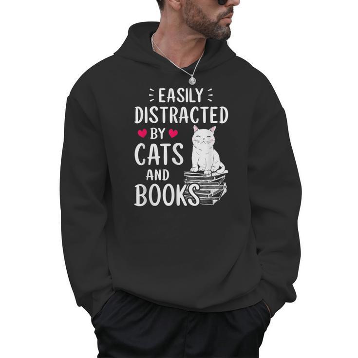 Easily Distracted By Cats And Books Cat Lover Men Hoodie