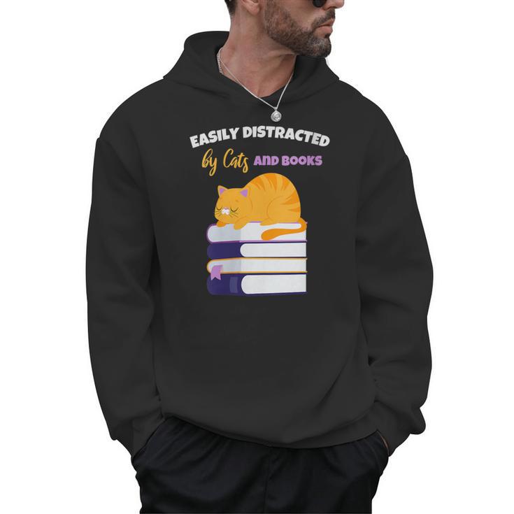 Easily Distracted Cats And Books Cute Cat Book Lover Men Hoodie
