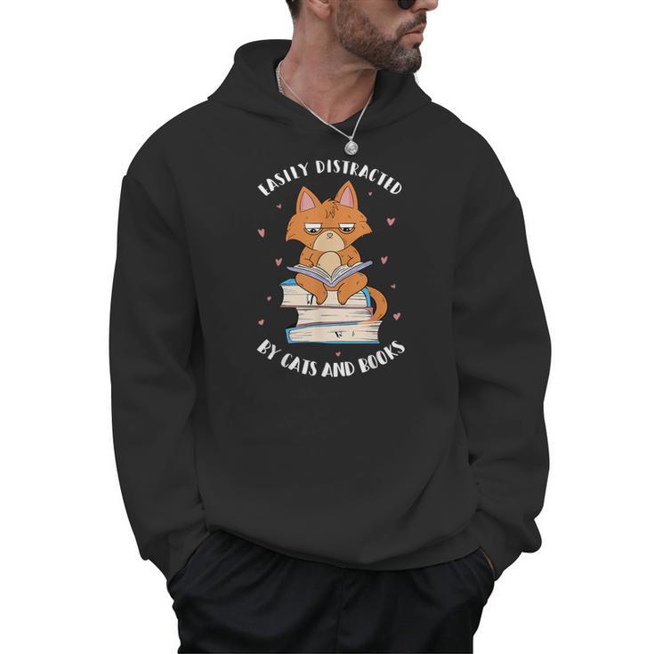 Easily Distracted By Cats And Books Shirts Book Lover Men Hoodie
