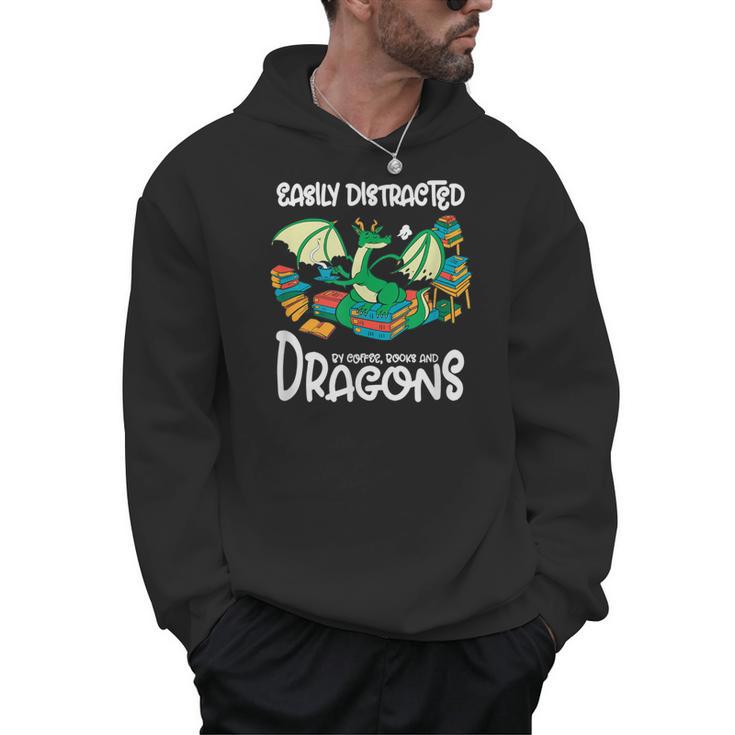 Easily Distracted By Coffee Books And Dragons Fantasy Sci-Fi Men Hoodie