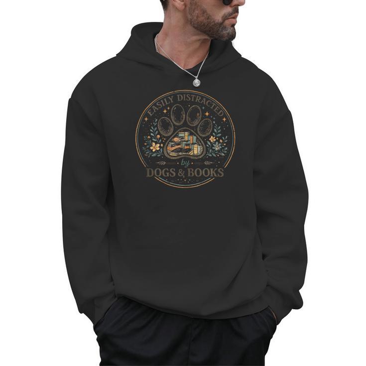 Easily Distracted By Dogs & Books Fun Dog Owner Librarian Men Hoodie