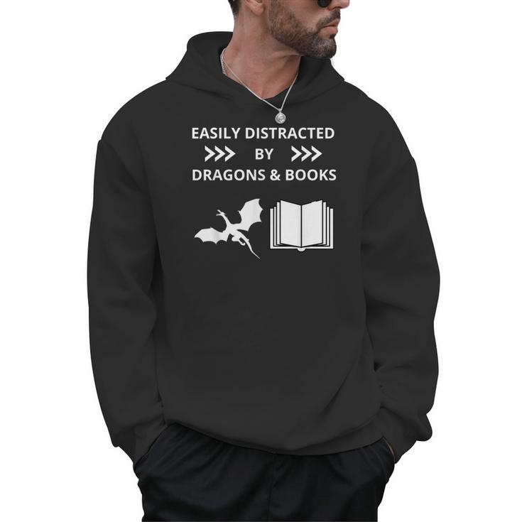 Easily Distracted By Dragon And Books Nerds Men Hoodie