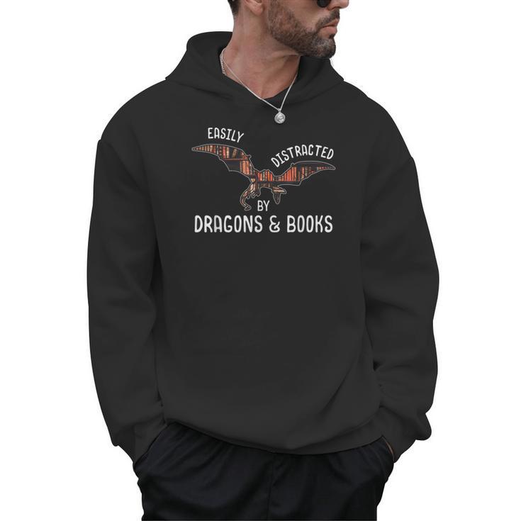 Easily Distracted By Dragons And Books Nerd Readers Men Hoodie