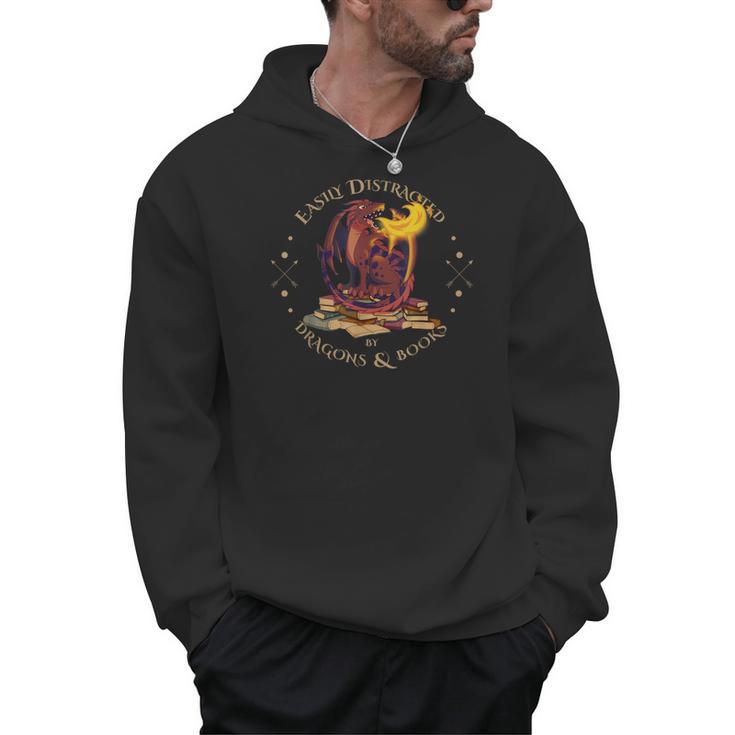 Easily Distracted By Dragons And Books Nerd Red Dragon Men Hoodie