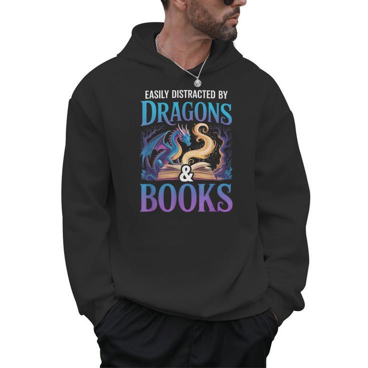 Easily Distracted By Dragons Fantasy Book Reading Men Hoodie