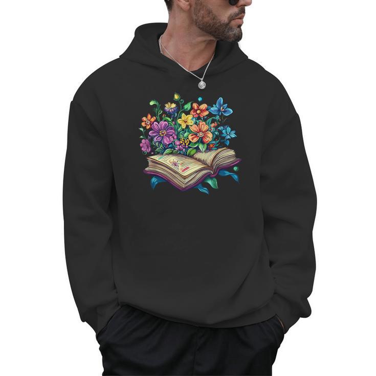 Enchanted Open Book With Blooming Flowers Men Hoodie