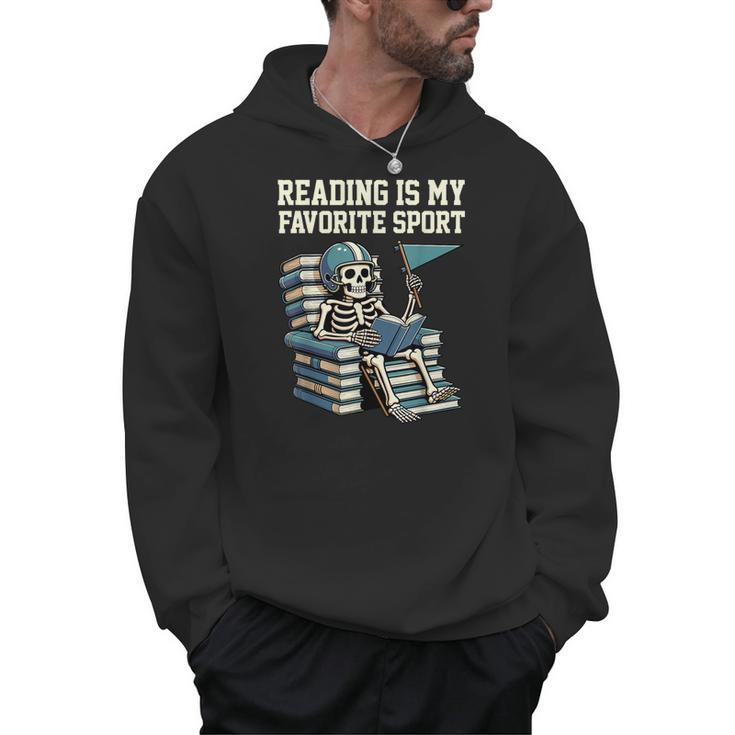 Football Skeleton Reading On Book Stack Men Hoodie