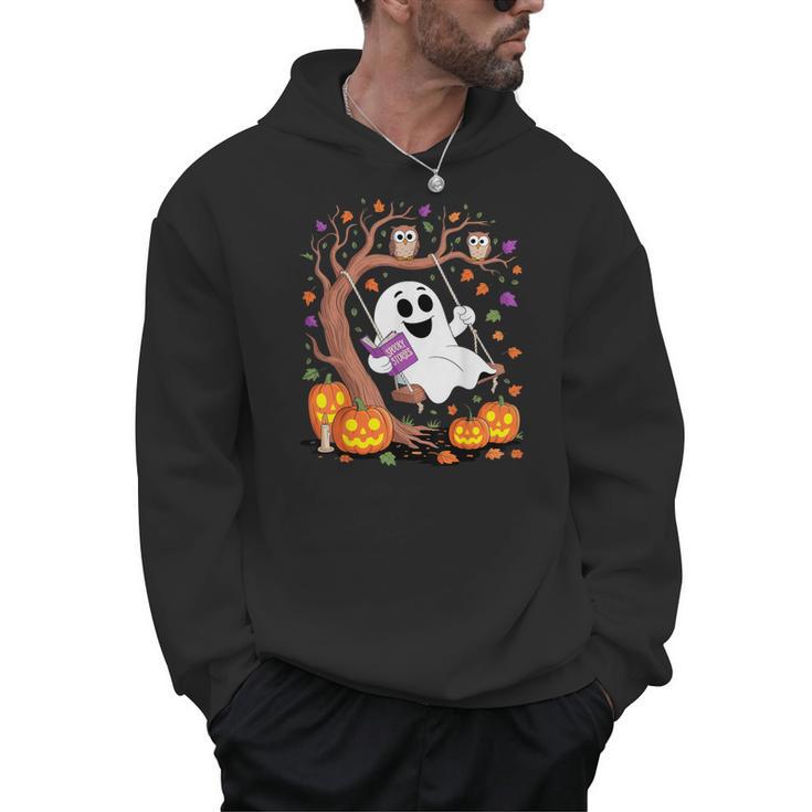 Ghost Reading Book On Swing Halloween Autumn Art Men Hoodie