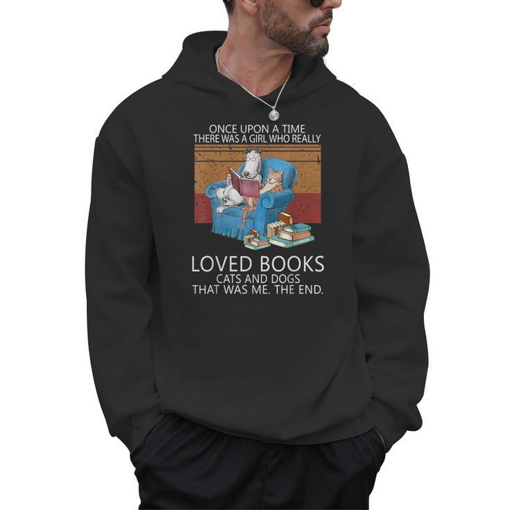 A Girl Who Loves Books Cats And Dogs Cat Book Reading Men Hoodie