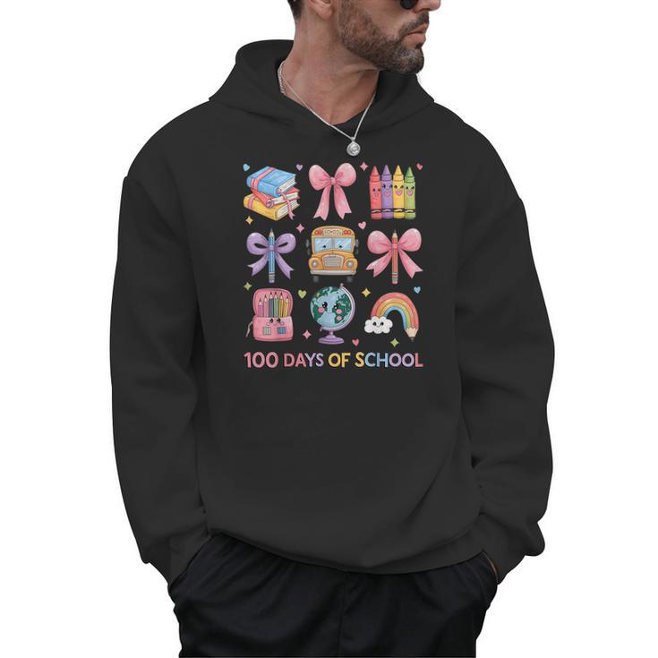 Girls 100 Days Of School Coquette Bow Pencil Bus Book Crayon Men Hoodie