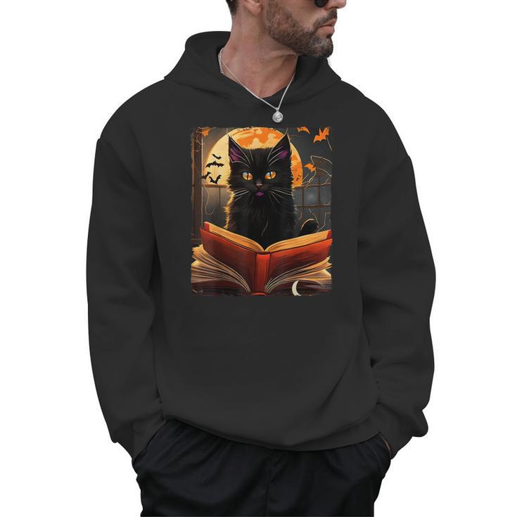 Halloween Cat Reading Books Spooky Cat Reader Teachers For Men Women Kids Men Hoodie