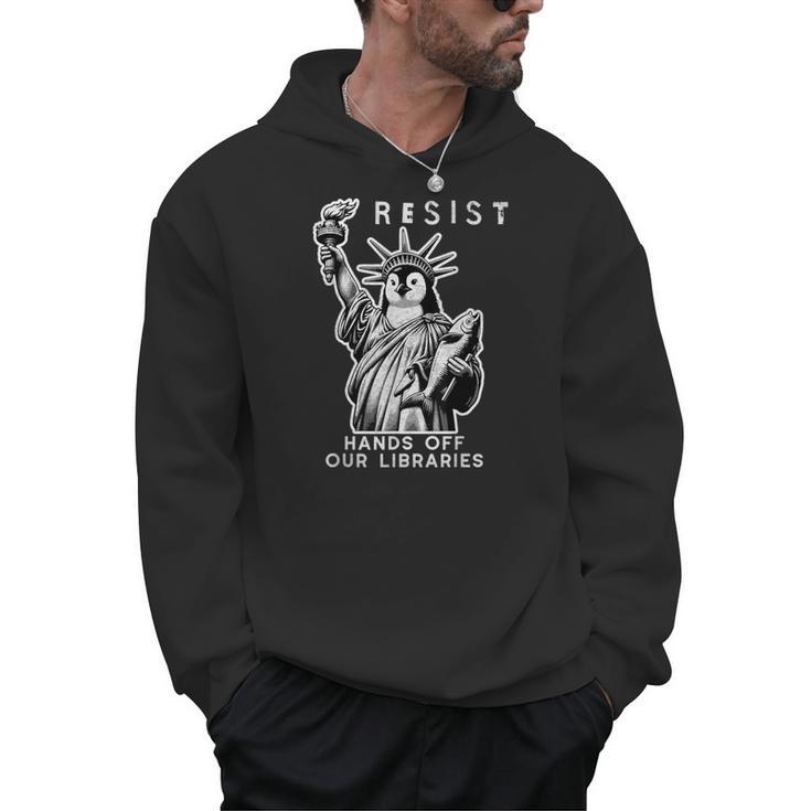 Hands Off Our Libraries Books Reading Penguin Resist Protest Men Hoodie