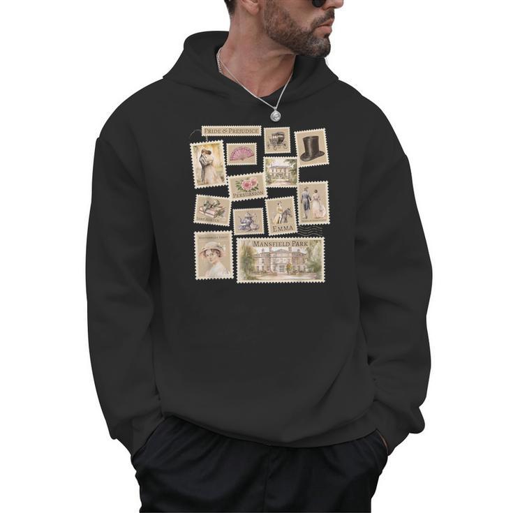 Jane Austen Book Classic Literature Stamp Collage Men Hoodie
