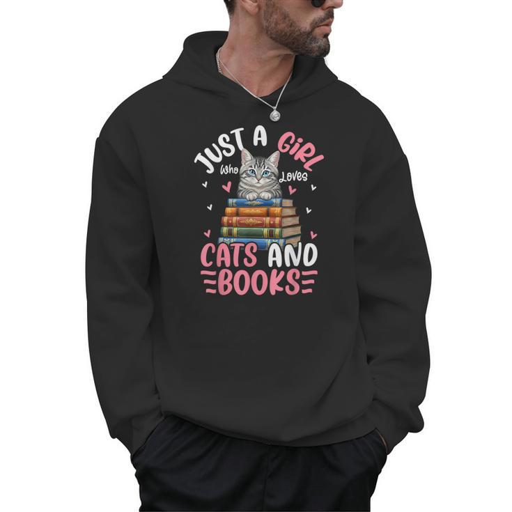 Just A Girl Who Loves Books And Cats Cat Reading Girls Men Hoodie Just A Girl Who Loves Books And Cats Cat Reading Girls Men Hoodie