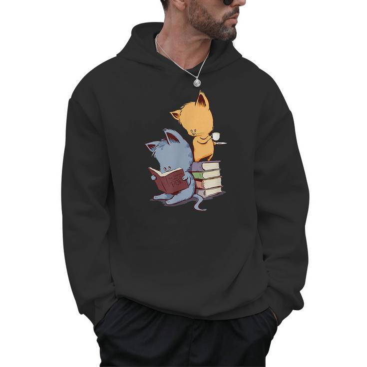 Kawaii Kittens Cats Tea And Books Cartoon Cat For Men Women Girls Kids Men Hoodie