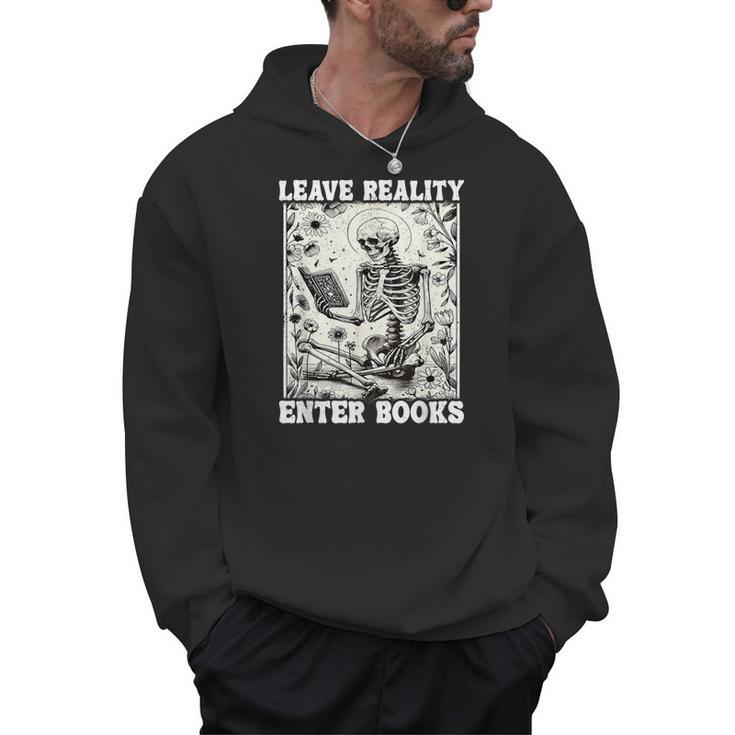 Leave Reality Enter Books Skeleton Reading Book Men Hoodie