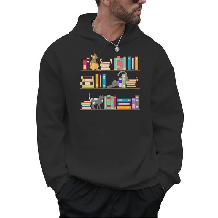 Library Cats Kittens Reader Book Lovers Pet Shelf Men Hoodie