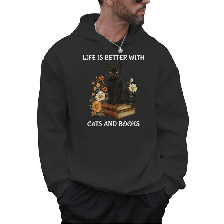 Life Is Better With Cats And Books Cute Cat Lover For Men Women Kids Men Hoodie