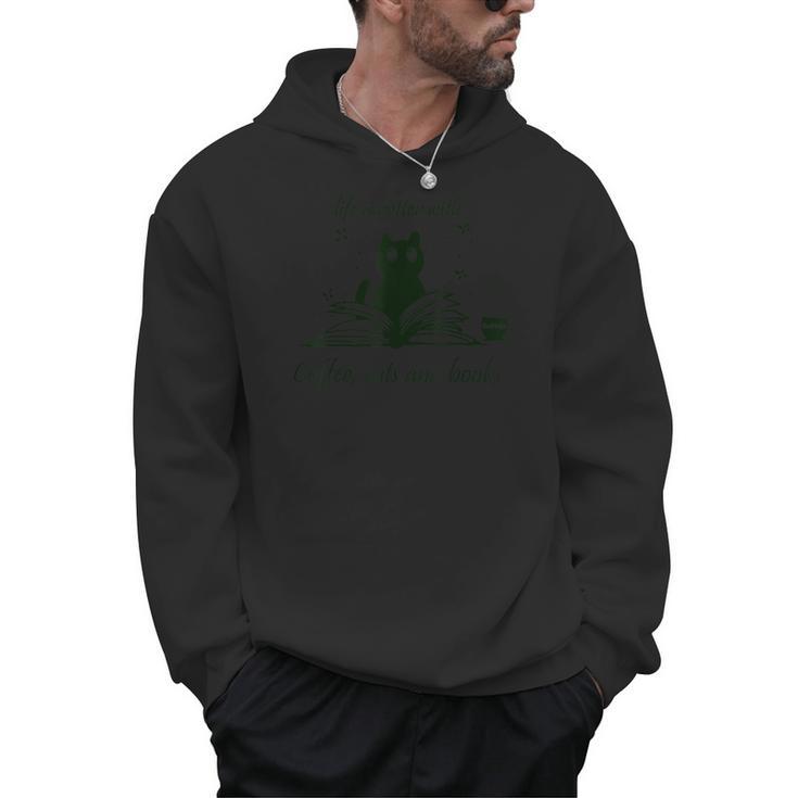 Life With Book Reading Cats And Coffee Ironic Kitty Men Hoodie