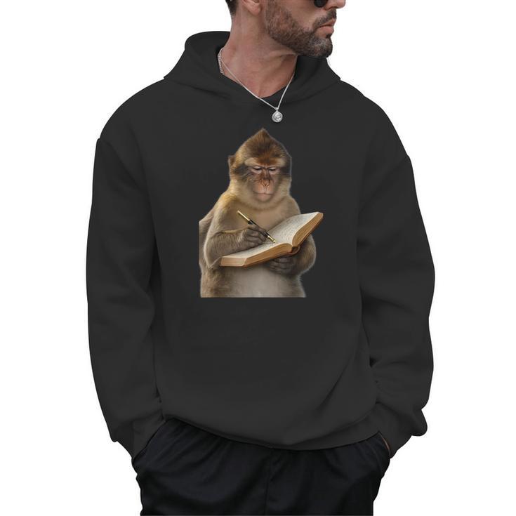 Monkey Reading Book Writing Journal Book Lover Writer Men Hoodie