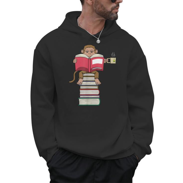 Monkey Reading Books And Drinking Tea Men Hoodie