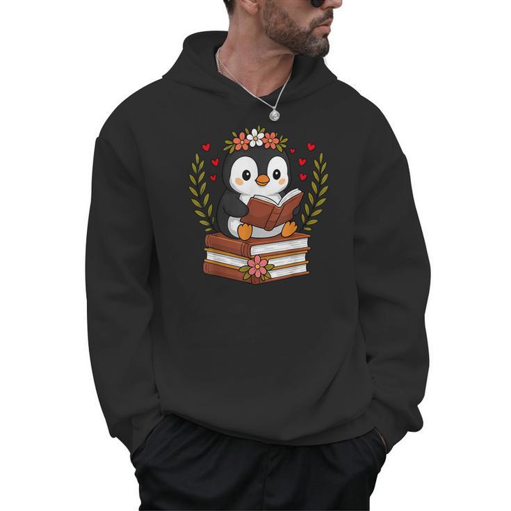 Penguin Reading Book Graphic Penguin With Book Floral Men Hoodie