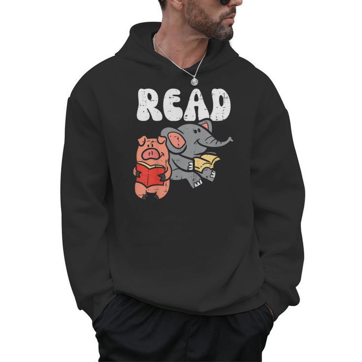 Pig Elephant Reading Cute Book Lover Bookworm Boys Girls Kid Men Hoodie