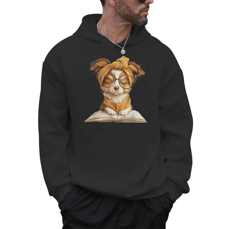 Puppy Open Book Reading Dog Lover Graphic Portrait Round Men Hoodie