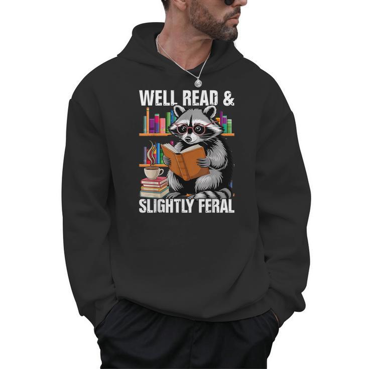 Well Read & Slightly Feral Raccoon Book Lover Graphic Men Hoodie