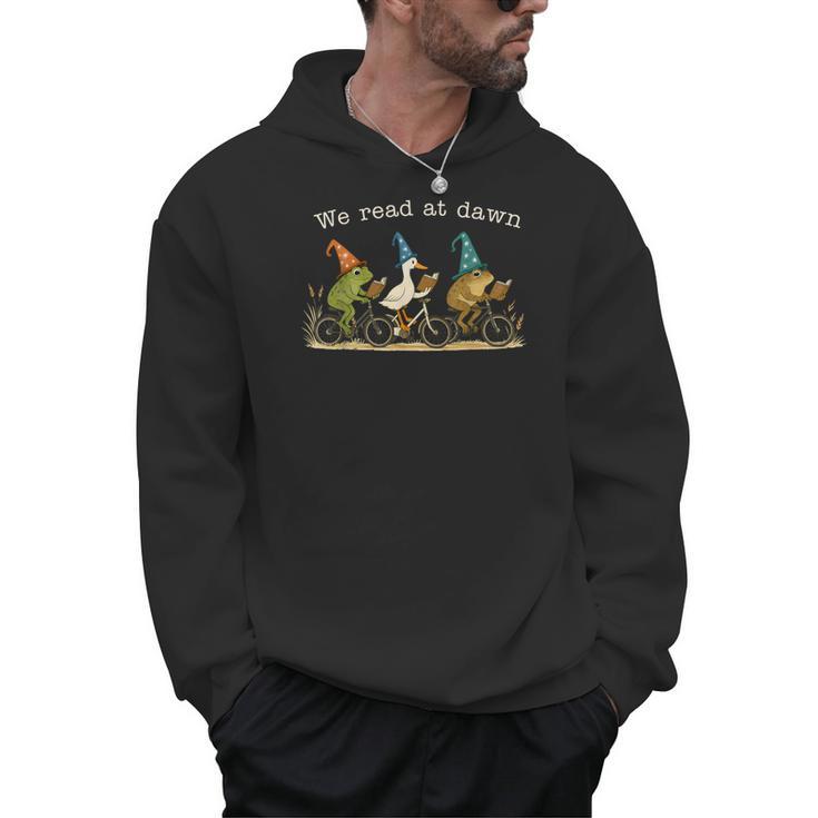 We Read At Dawn Book Lover Frog Duck Cycling Bookish Men Hoodie