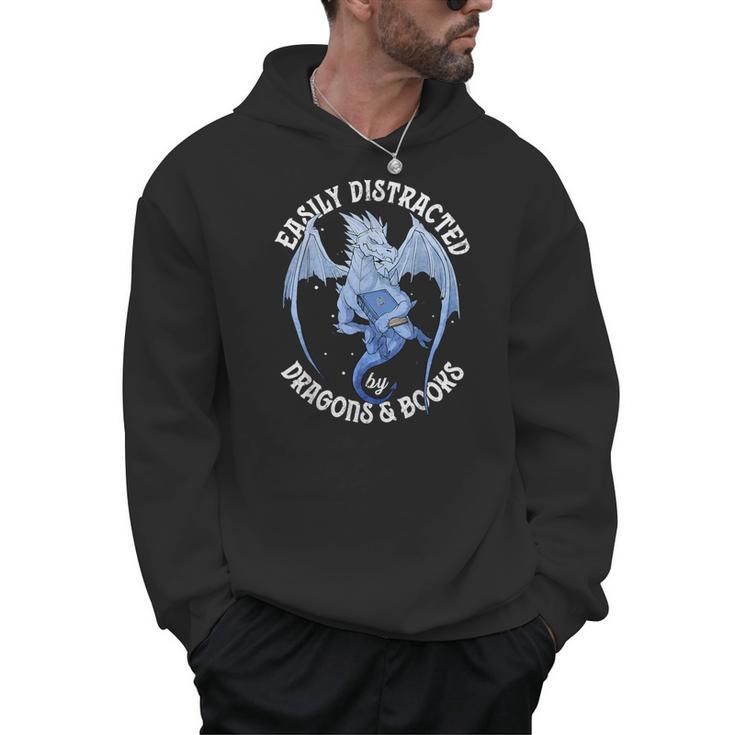 Reading Dragon Easily Distracted By Books Lover Bookworm Men Hoodie