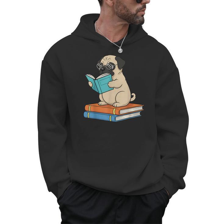 Reading Pug Bookworm Cute Pug With Glasses Books Men Hoodie
