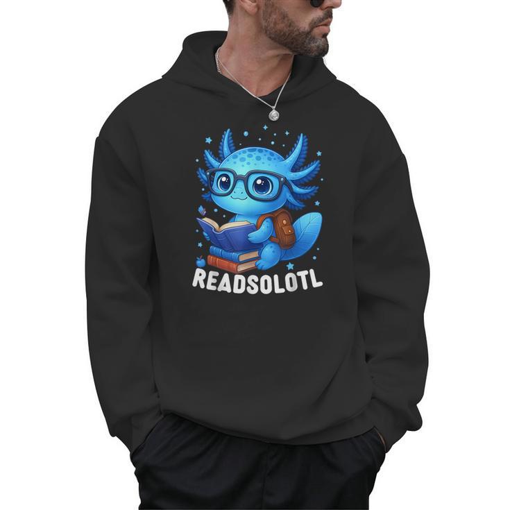 Readsolotl Blue Kawaii Axolotl Book Lover Reading Men Hoodie