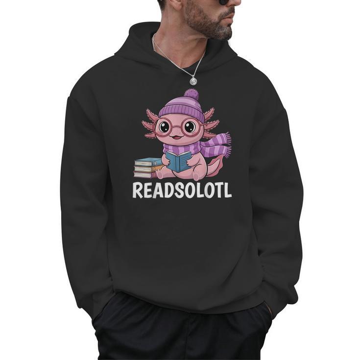 Readsolotl Cute Pink Kawaii Axolotl Reading Book Lover Men Hoodie