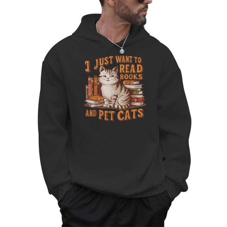 Retro I Just Want To Read Books And Pet Cats Cat Men Hoodie