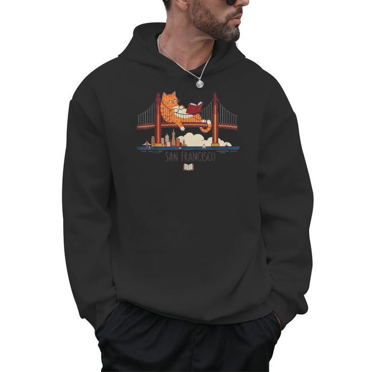 San Francisco Big Cat Reading Book Golden Gate Bridge Men Hoodie