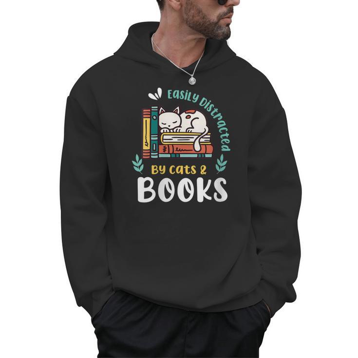 Saying About Books Easily Distracted By Cats And Books Men Hoodie