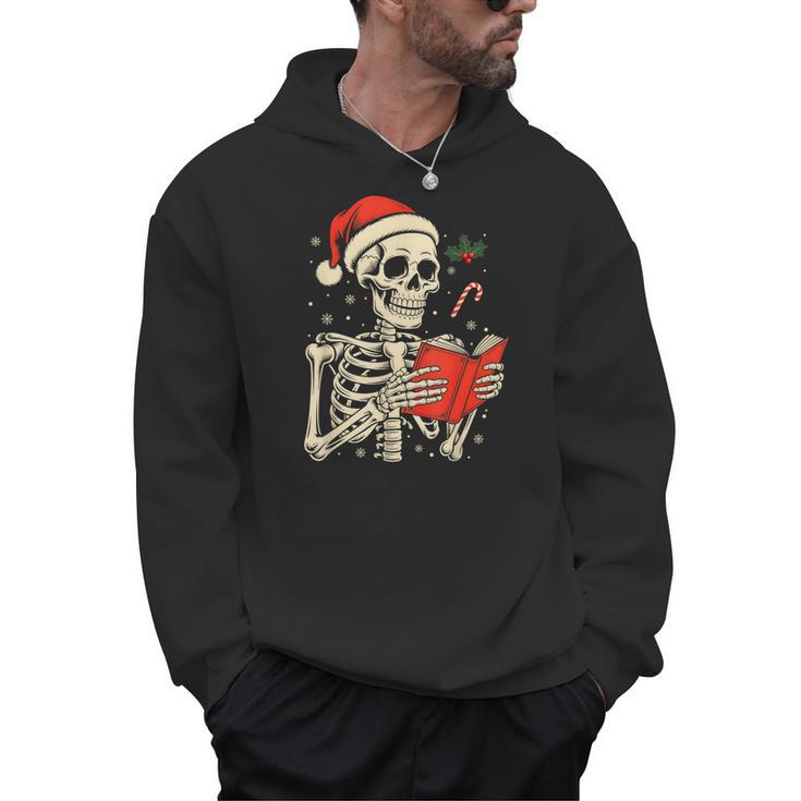 Skeleton Reading Book Christmas Teacher Librarian Book Lover Men Hoodie