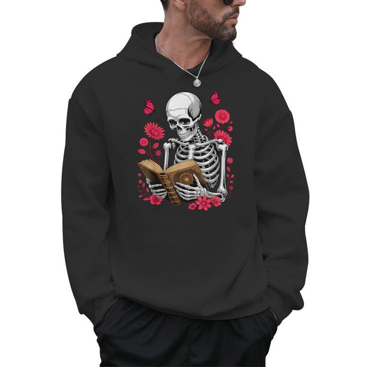 Skeleton Reading Book Lover Floral Flowers Bookish Bookworm Men Hoodie