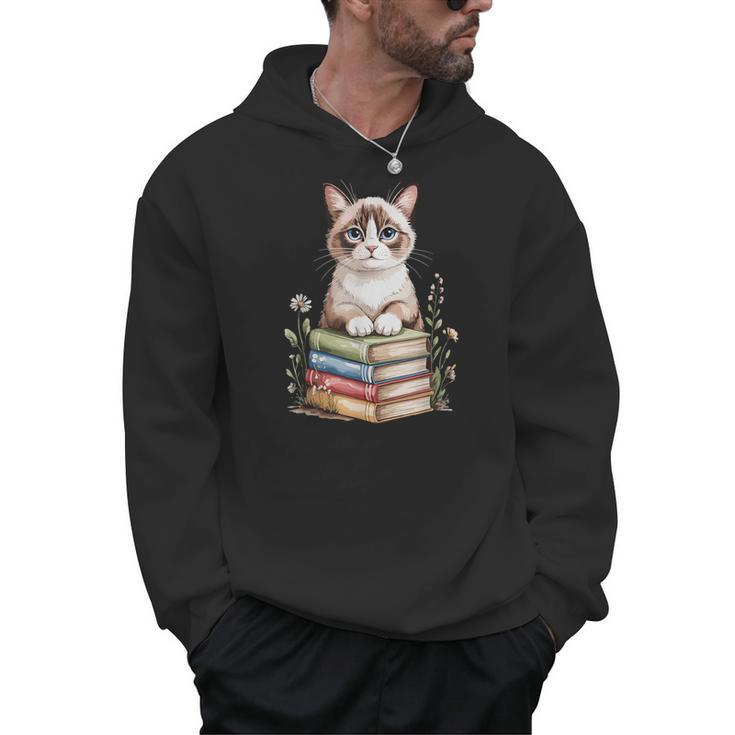 Snowshoe Cat Bookworm Flowers Book Reading Books Men Hoodie