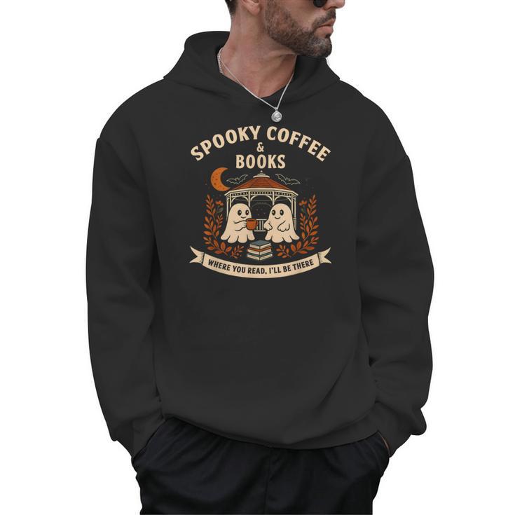 Spooky Coffee & Books Ghost Autumn Reading Men Hoodie