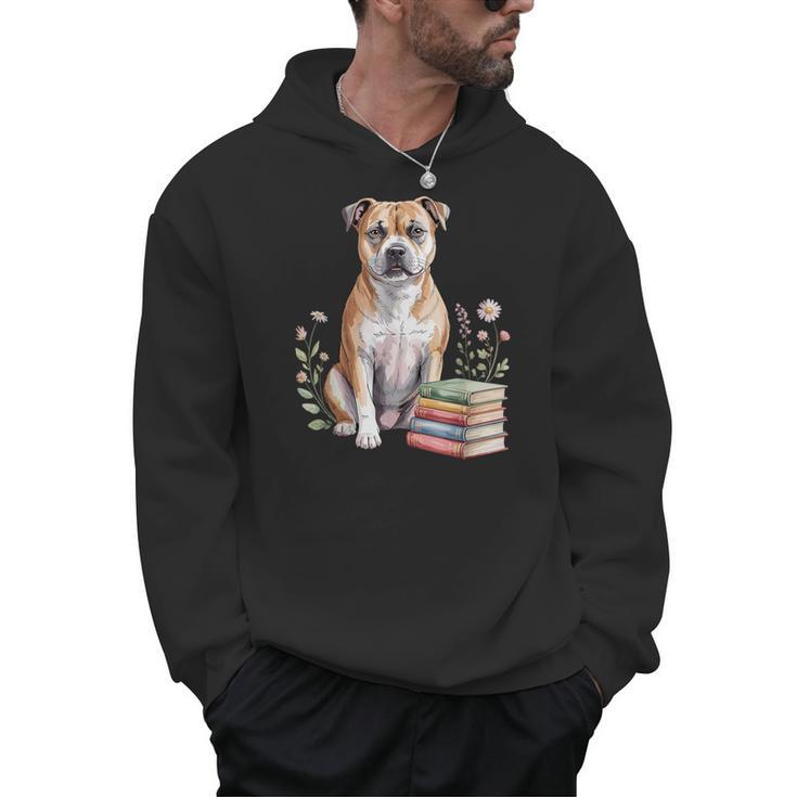 Staffordshire Bull Terrier Books Flowers Book Reading Men Hoodie