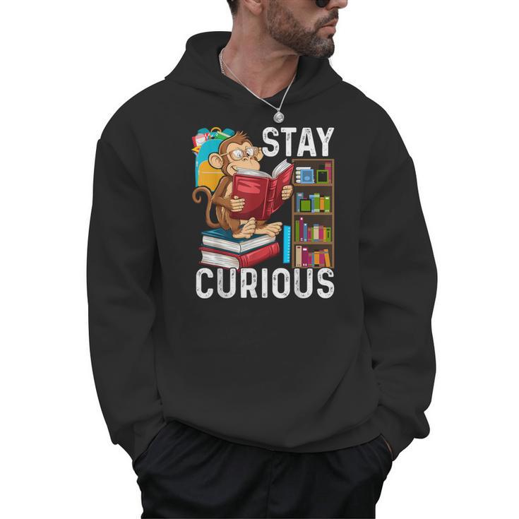 Stay Curious Monkey Reading Book Lover Bookworm Men Hoodie