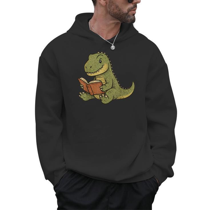 T-Rex Dinosaur Reading Book Nerd Men Hoodie